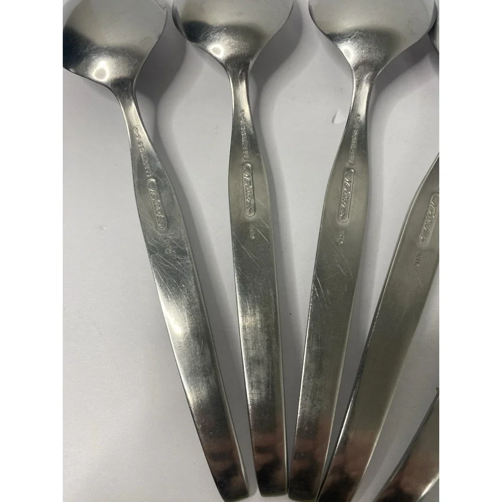 Noritake Fantasy Oval Soup Spoons Stainless Flatware 7